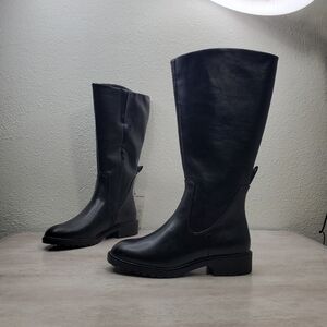 Knee High Equestrian Boots Black 8.5 Wide Calf Comfort Tall Riding Buckle